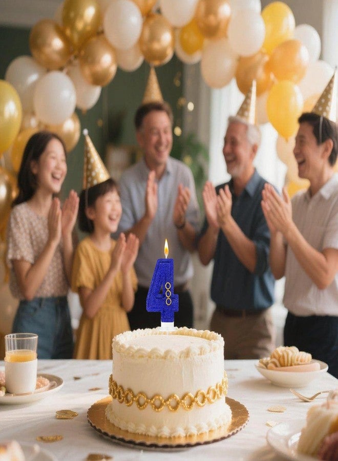 Zailo Blue Gold Ring Number Birthday Candle Glitter Gold Ring Hedgehog Theme Number Candle Cake Decoration Suitable for Birthday Decoration Anniversary Party Supplies (4, Deep Blue) - Image 4